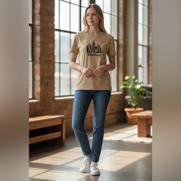 Dubai Cute Unisex Short Sleeve T-Shirt. Medium. Brown. - Picture 6 of 6